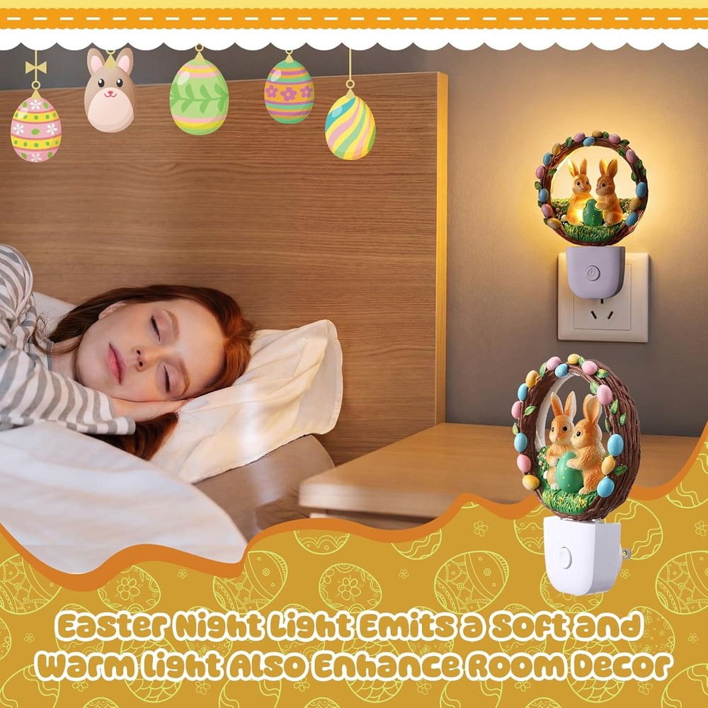 VIHOSE Easter Night Light Easter Bunny Light Decoration Plug into Wall LED Night