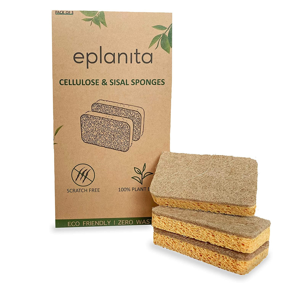 Natural Plant Based Scrub Sponges (3 Pack), Non-Scratch, Biodegradable.