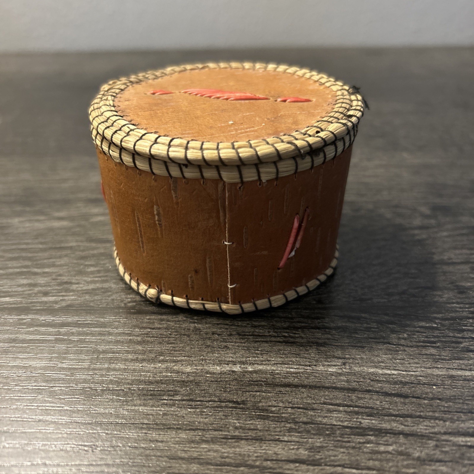 Vintage Native american Porcupine Quill Birch Bark Sweetgrass Basket