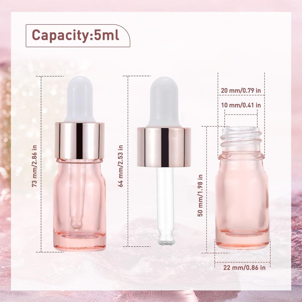 Kesell 8 Pack 5ml Pink Dropper Bottles, Empty Refillable Glass Sample Vials E...