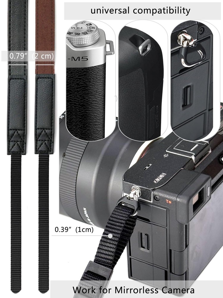 CHMETE Camera Neck Strap Leather Black 143cm,