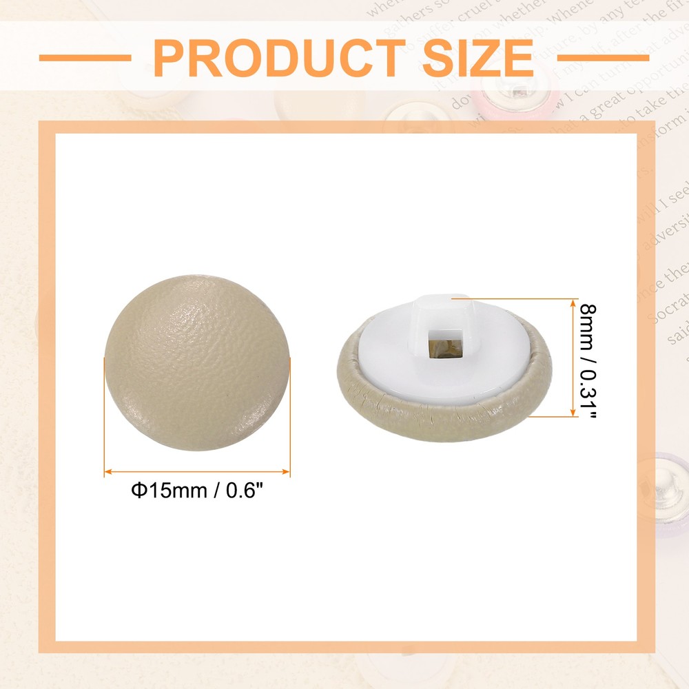 25pcs PU Leather Covered Button 15mm Plastic Shank Round Button, Light Brown
