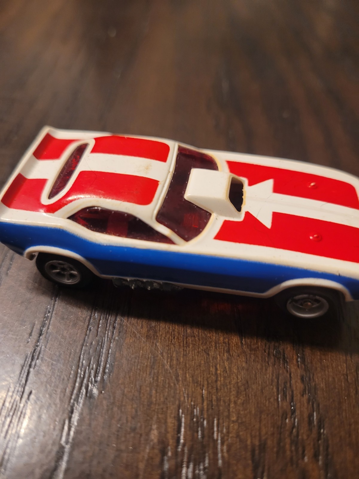 Vintage Aurora AFX Red/White/Blue Plymouth Cuda HO Slot Car