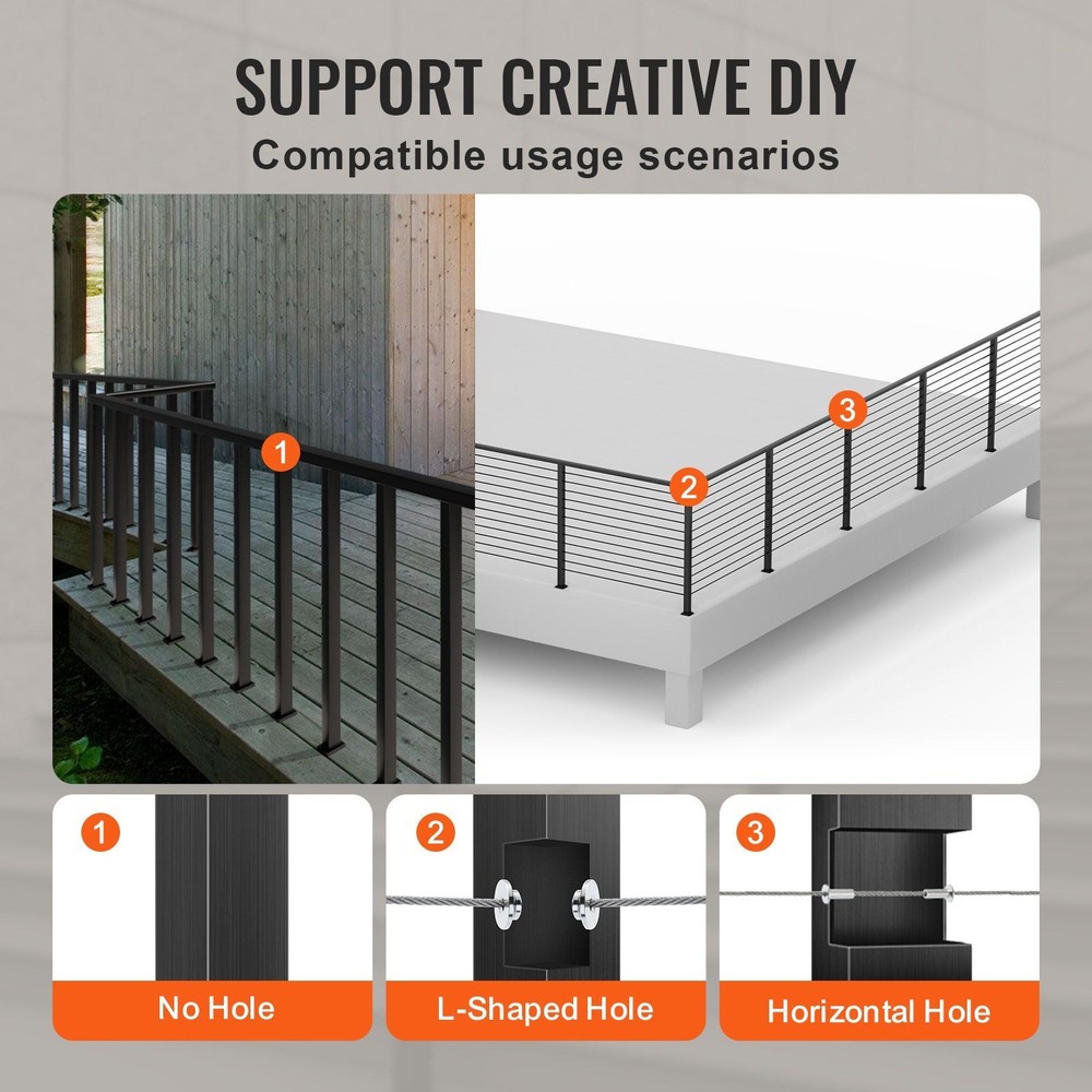 Rust Resistant 36in Cable Railing Post Holeless Mount Bracket Included Black