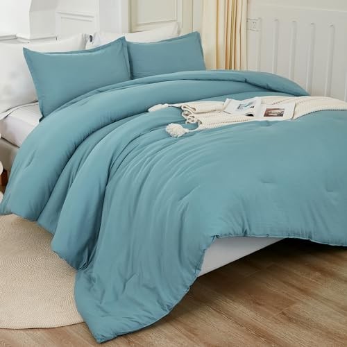 Comforter Size, 3 Pieces Lightweight Solid Bedding Set, All Full Grayish Teal