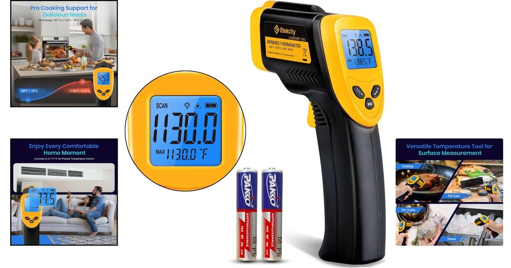 User-Friendly Infrared Temperature Gun - Adjustable Emissivity & Backlit Screen