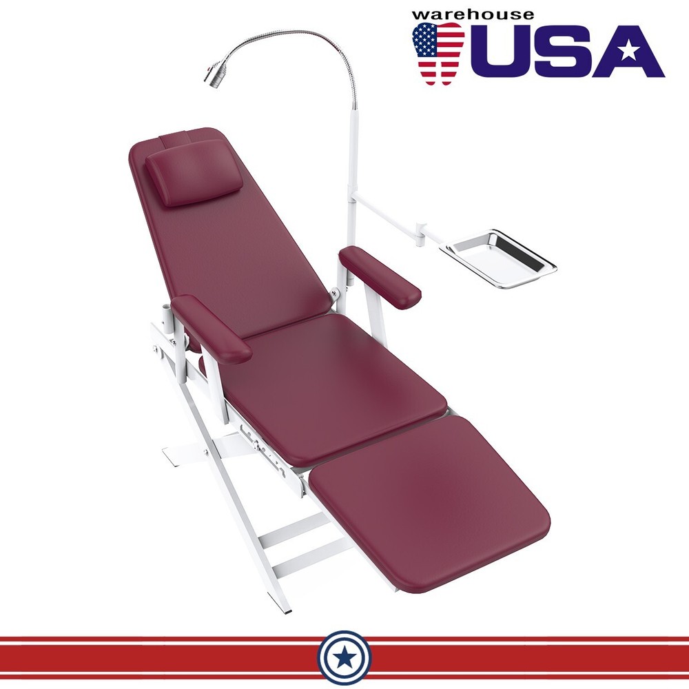 Dental Portable & Practical Adjustable Folding Chair With LED Light + Tray Ruby