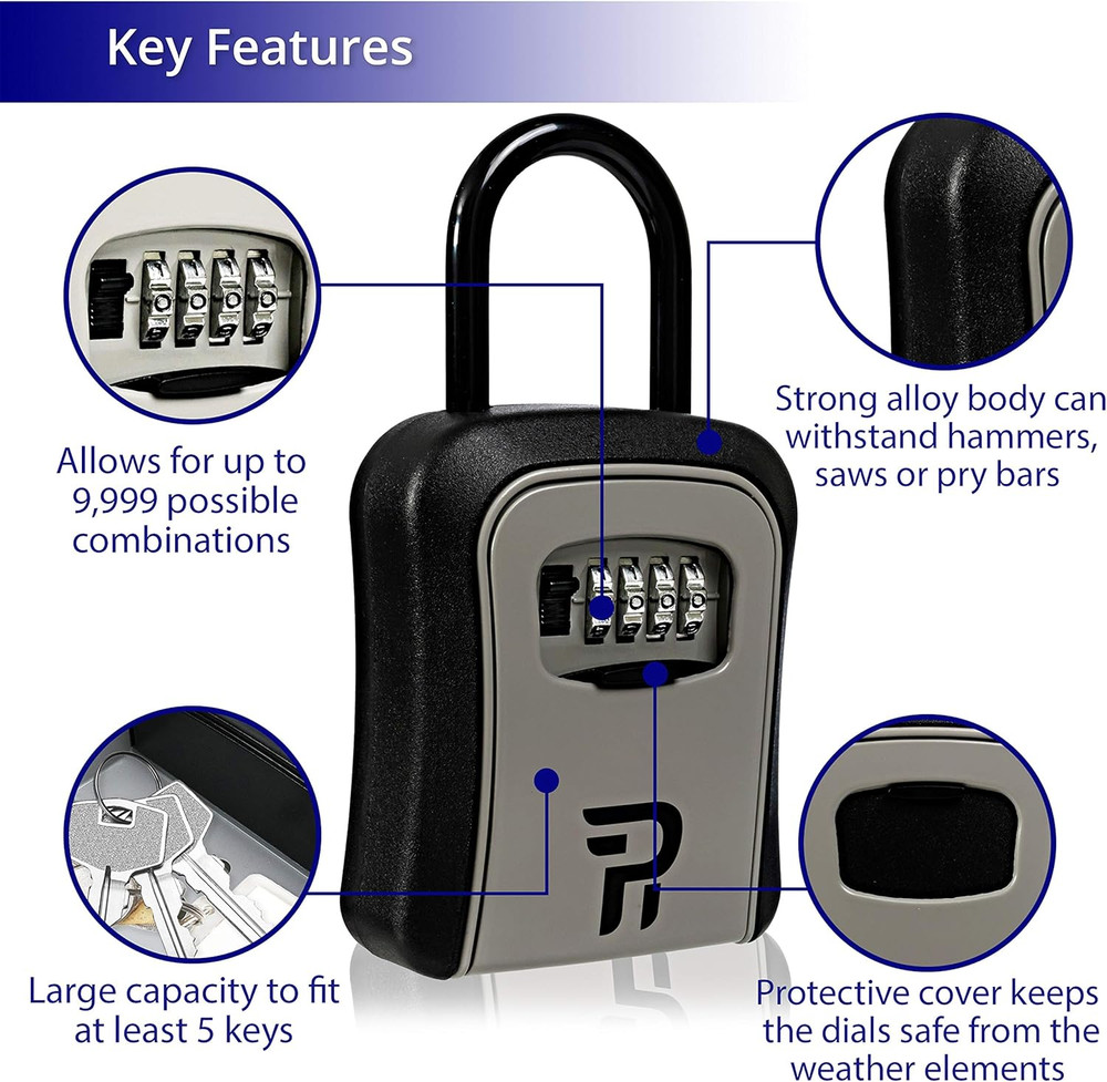 Lock Box for Keys with Code - Realtor Spare Key Lockbox Outdoor - Combination...