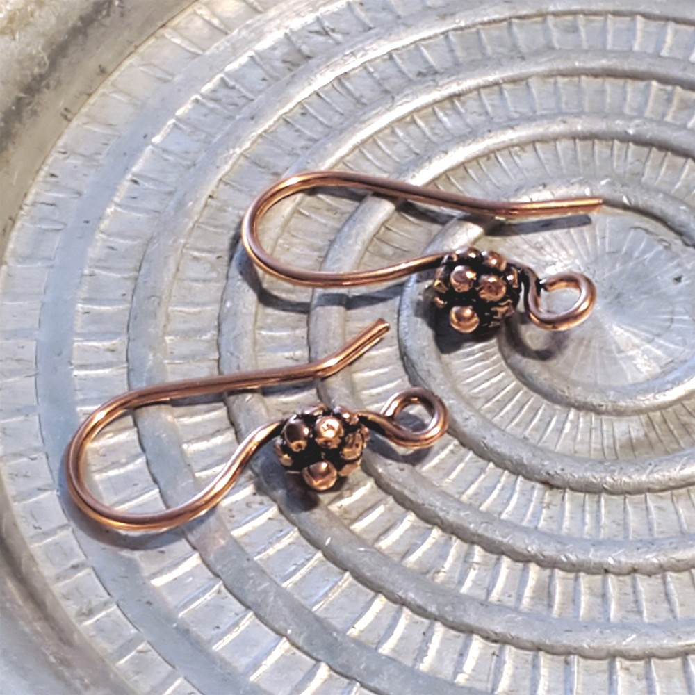 Fancy Handcrafted India Solid Copper Bali Bead Ear Hooks Earring Wires 10 pcs