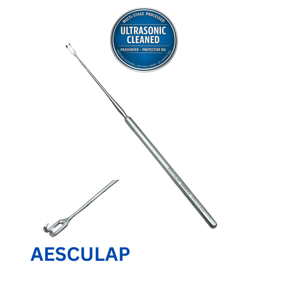 AESCULAP MB888R Micro Hook Retractor, 2-Pronged, Sharp, 2mm Tip, 145mm