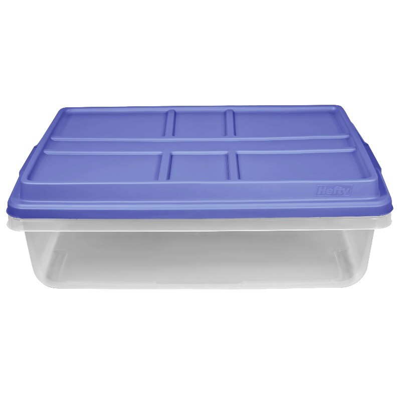 Hefty,40 Quart Clear Storage Bin,Latched Storage Container,with HI-RISE Blue Lid