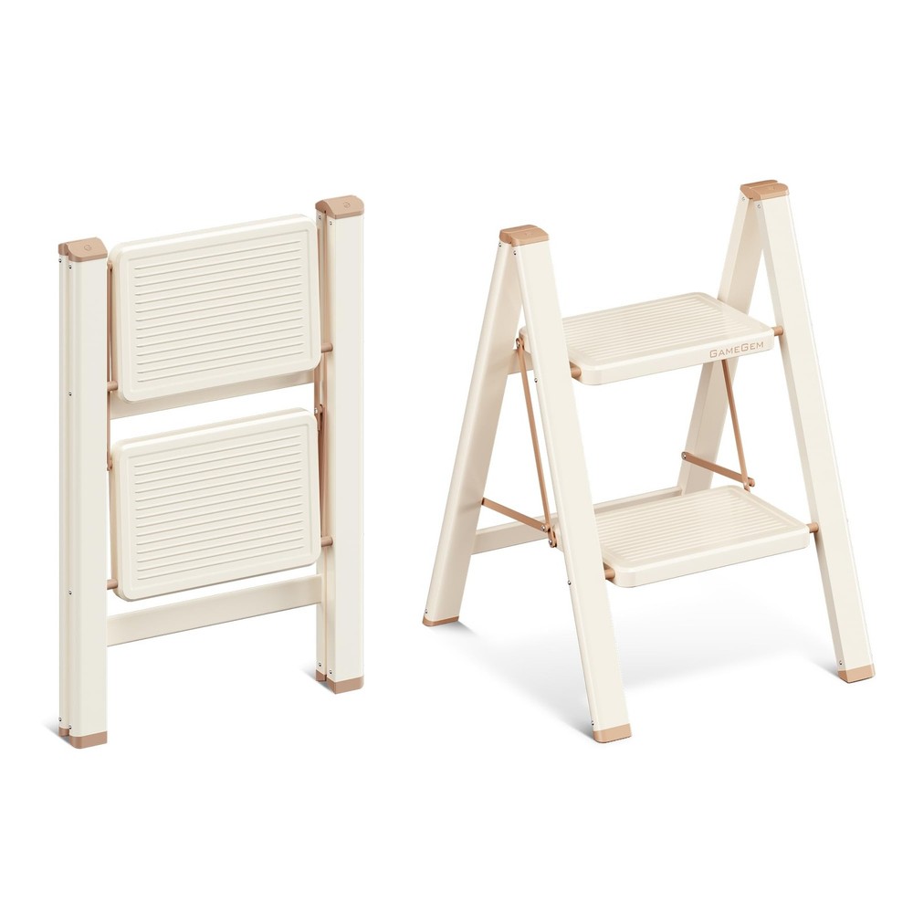 2 Step Ladder, 2 Step Stool for Adults, Folding Step Ladder with Secure Footi...