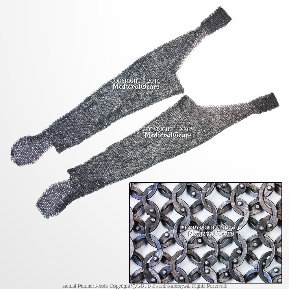 17G Black Titanium Chainmail Leggings Riveted Ring Functional Medieval Armor SCA