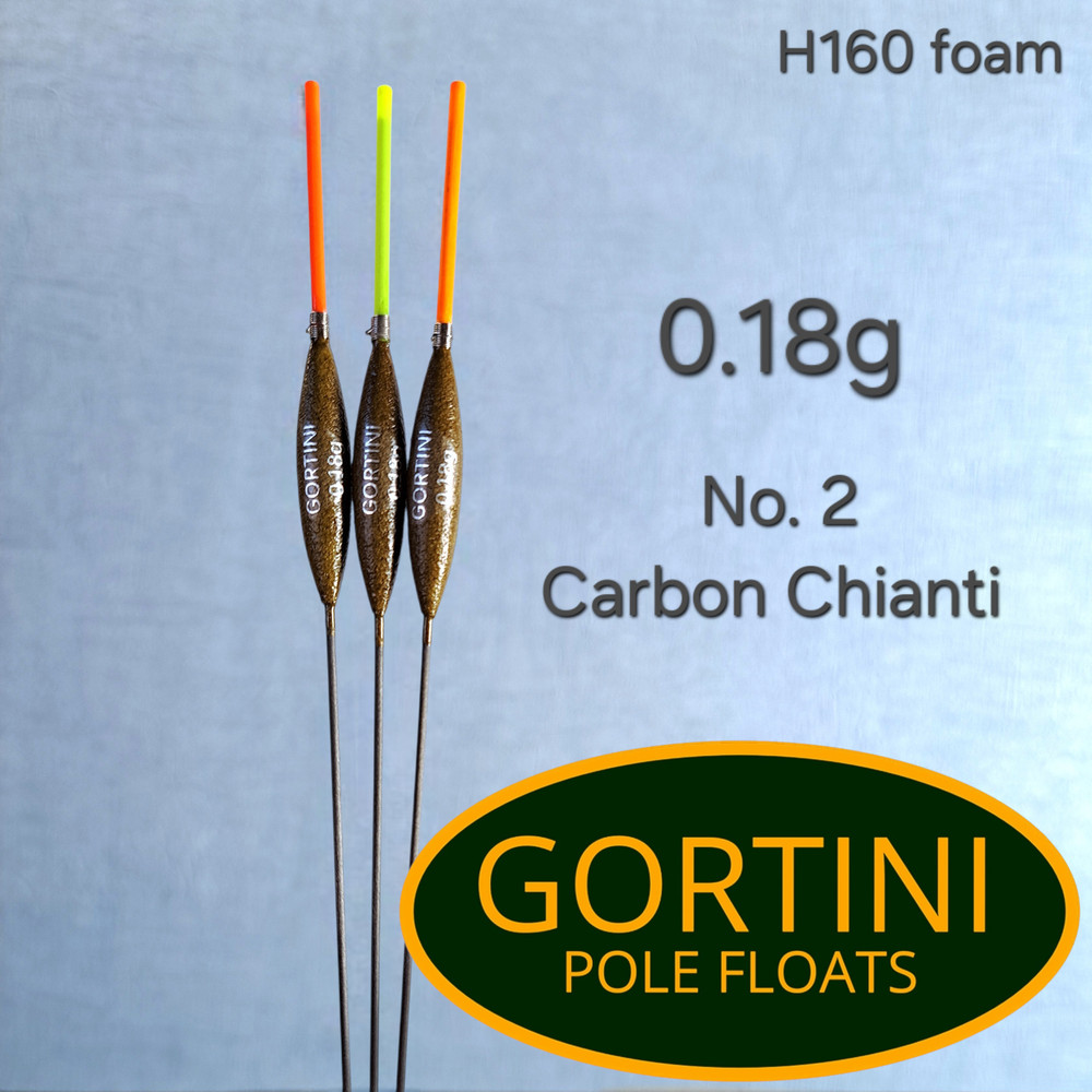 3 no. Handmade GORTINI No. 2 (0.18g) Carbon Chianti  'Solid core tip' pole float
