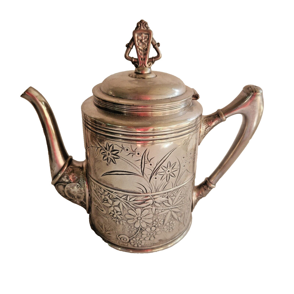 Antique Pairpoint Quadruple Silverplate Coffee Teapot Embossed Pattern 309