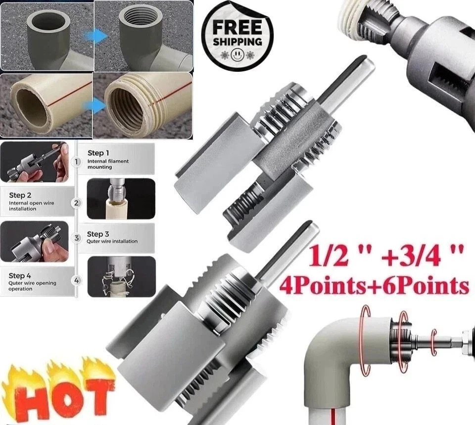 2pcs Integrated Internal & External Pipe Threading-Tool,PVC Pipe Threader Kit