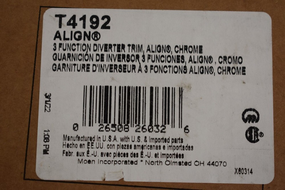 Moen T4192 Chrome Align Three-Function Transfer Valve Trim Only One Handle