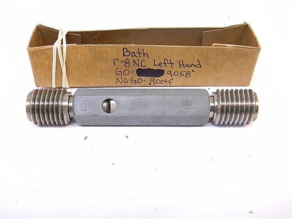 LIGHT USED BATH CO. LEFT HAND GO/NOGO THREAD PLUG GAGE 1"-8 NC
