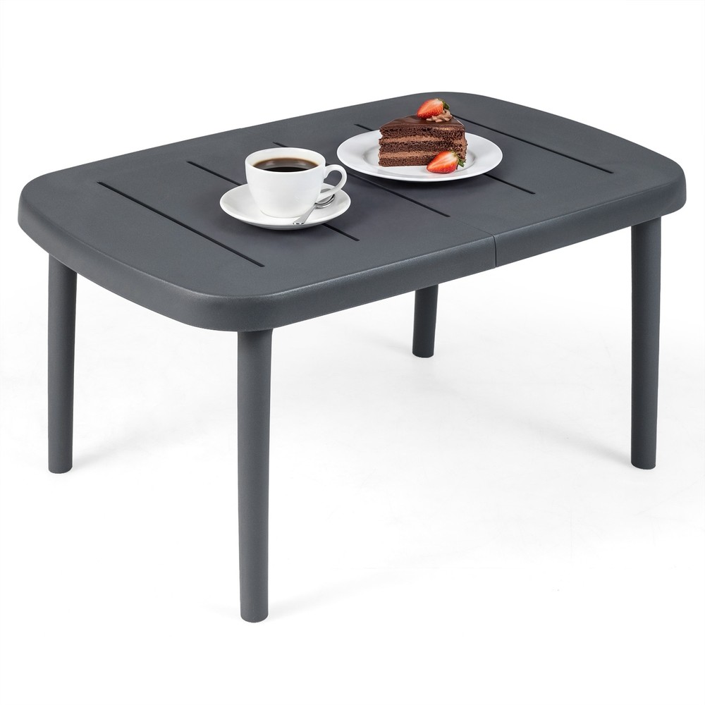 Outdoor Coffee Table, Rectangular Patio Storage Table with Aluminum Alloy Rods
