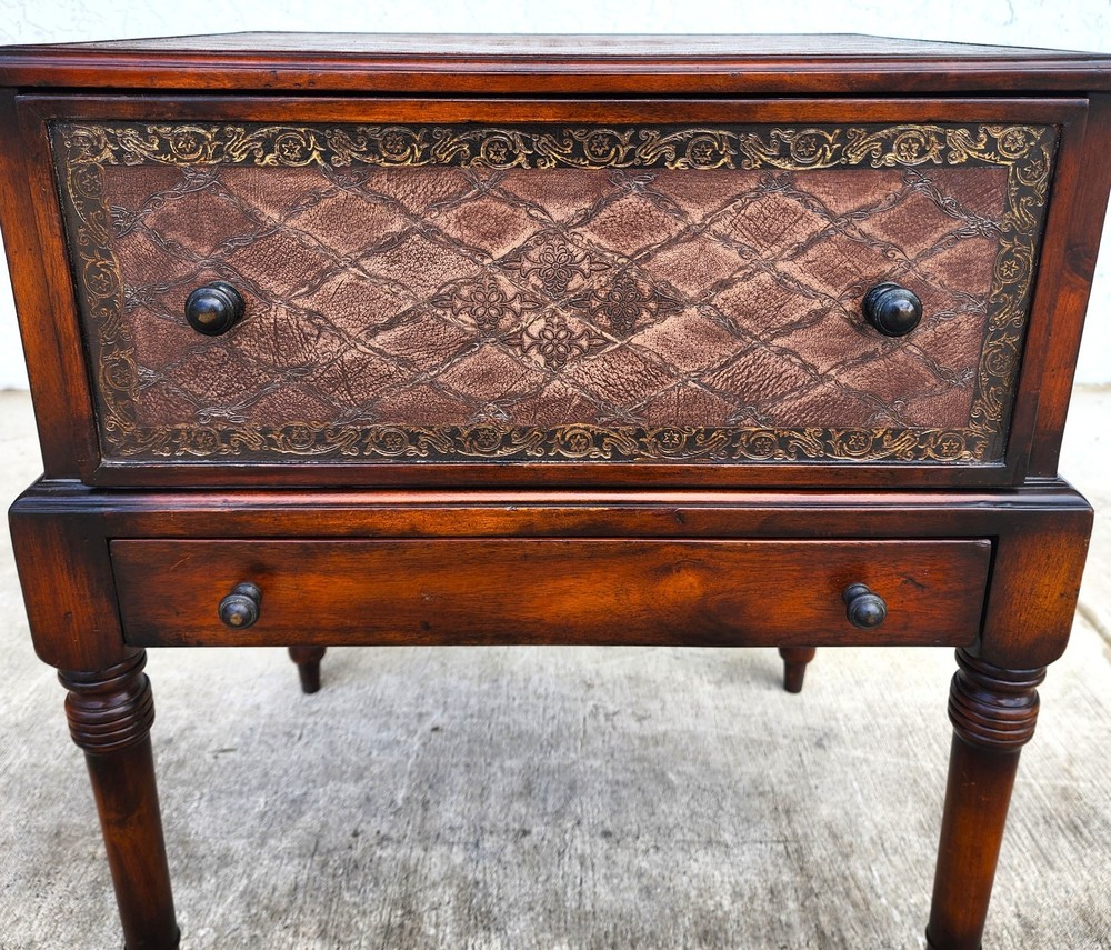 Theodore Alexander Leather Wrapped Side Accent Table