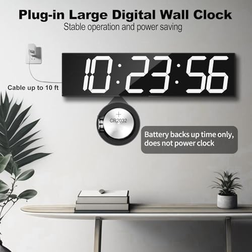 Digital Wall Clock, Oversize Led Digital Clock with Auto Dimmer, Huge White