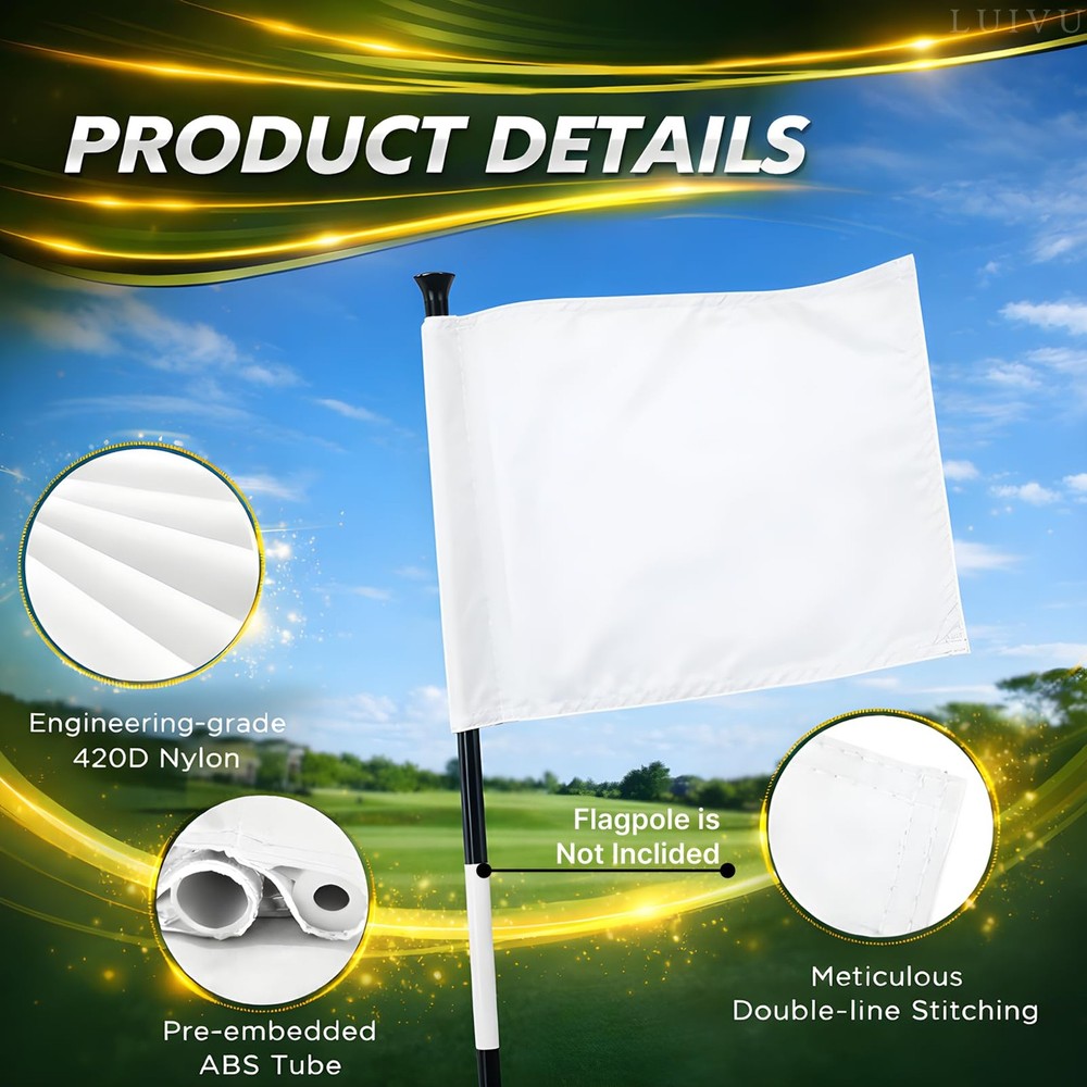 Set 3X Single Sided 8x6 Inch Solid White Golf Polyester Flag - Mini Putting G...