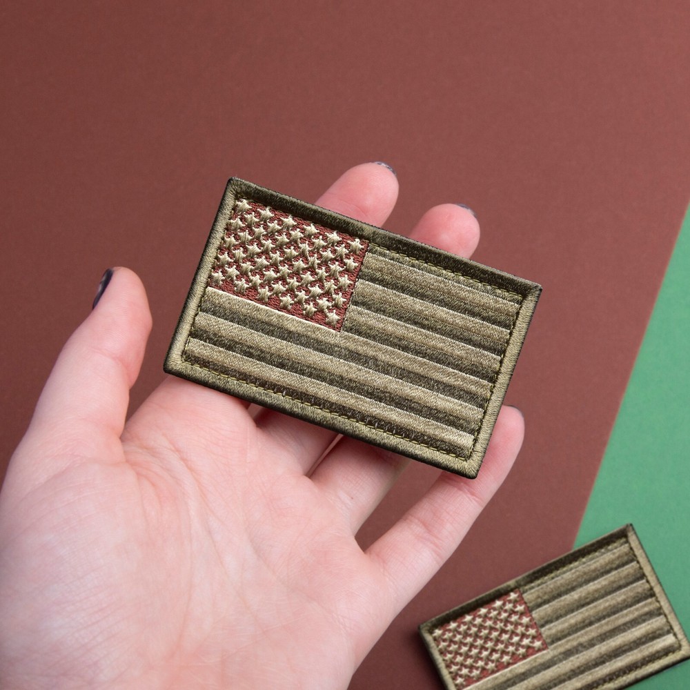 2Pcs American Flag Patch Set with Hook and Loop, Od Green Subdued Flag Patch