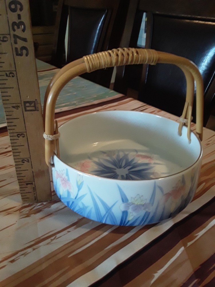 Floral Candy Dish with Bamboo Handle Japan