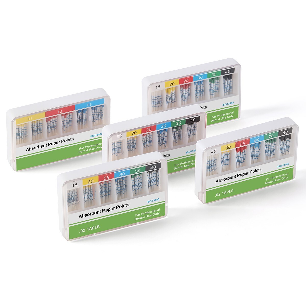 Puntas de papel absorbente dental y puntas de gutapercha con escala Conicidad F#