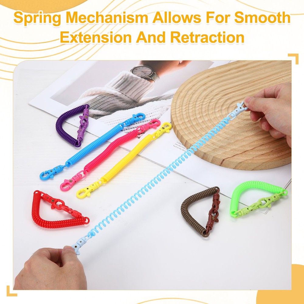 Retractable Coil Keychain W Double Plastic Clasp, (7.9", Light Blue)(4Pcs)