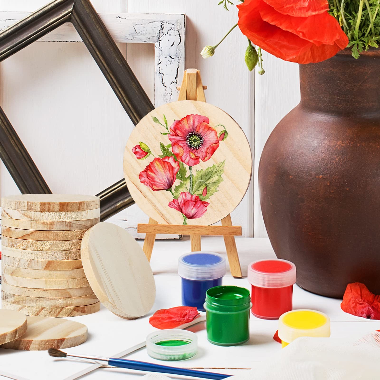 2 Inch 50 Pieces Wood Circles, GOH DODD Small Round Discs Unfinished Slices...