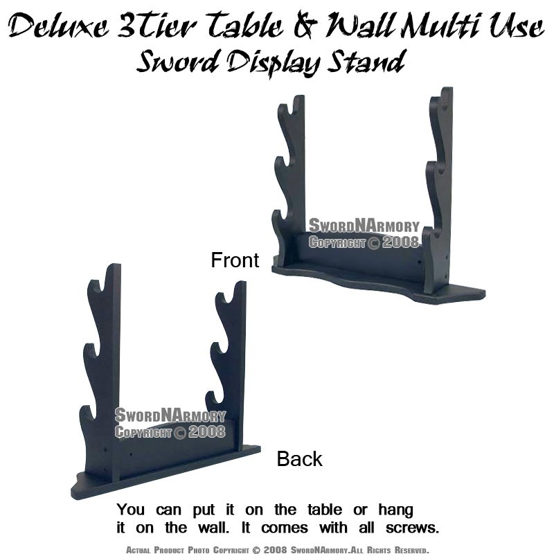 Deluxe 3Tier Table Wall Mount Multi Function Samurai Katana Sword Display Stand