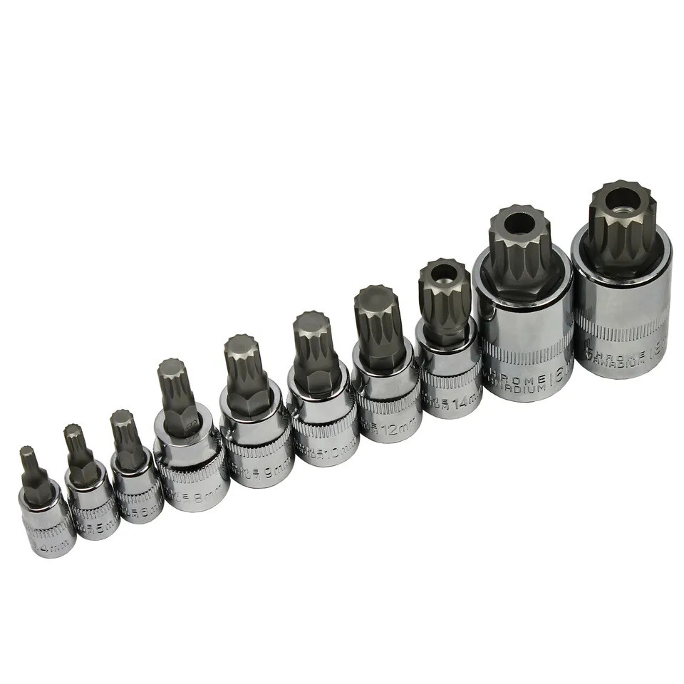 10pc XZN Triple Square 12 Point Spline Bit socket Set 4MM - 18MM