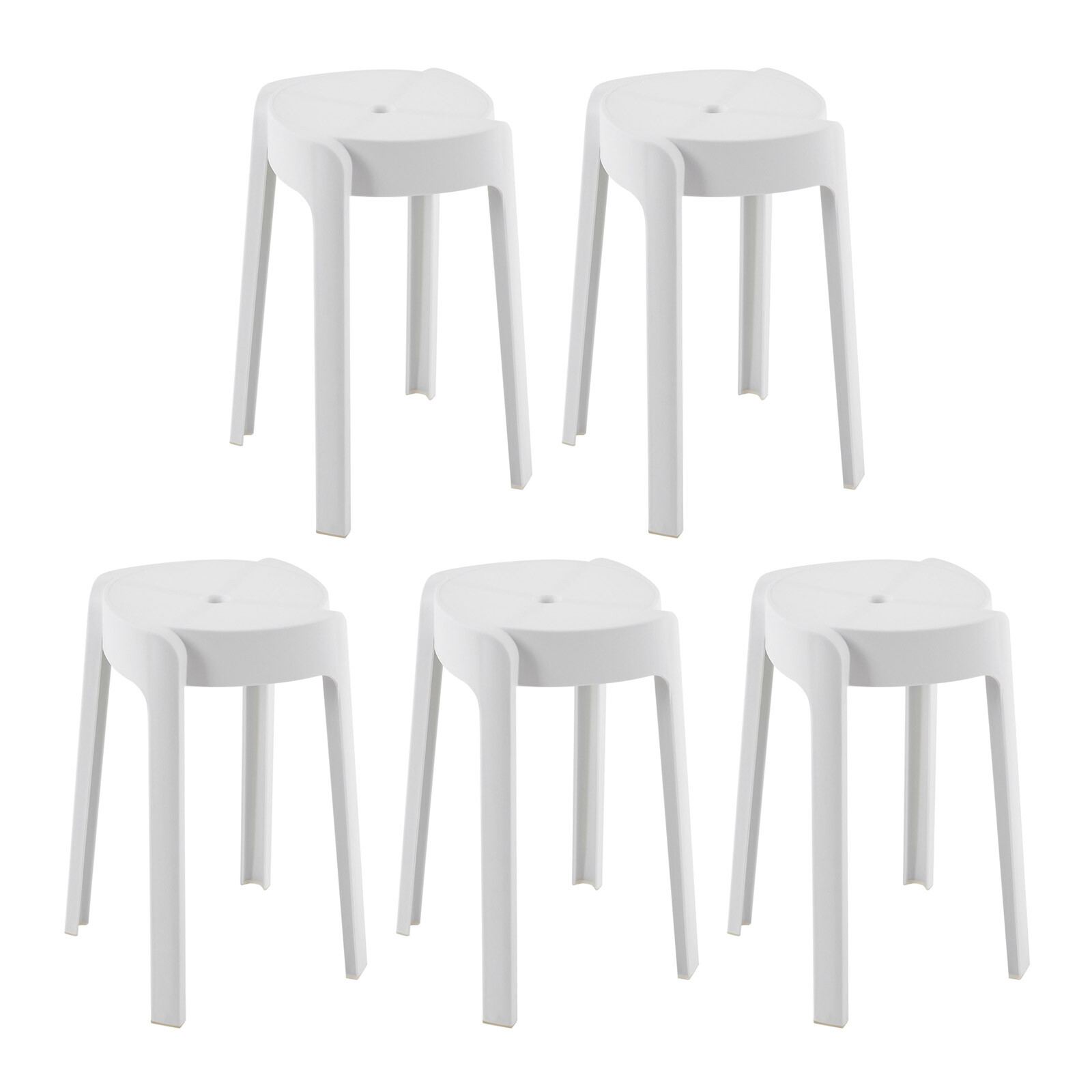 5Pcs Plastic Stools 18'' Height Indoor OutdoorKitchen Bar Chairs Stackable White