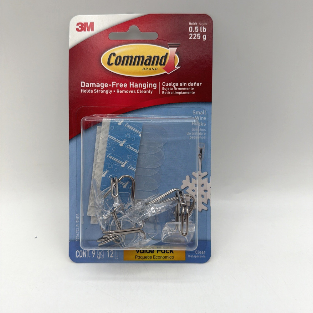 3M Command 17067CLR9ES Clear Hooks & Strips Plastic/Wire Small 9 Hooks 1 Pack