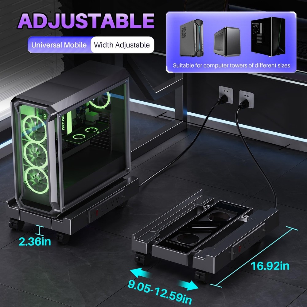 Adjustable Computer Tower Stand with Charging Station, PC Stand for Floor, Mo...