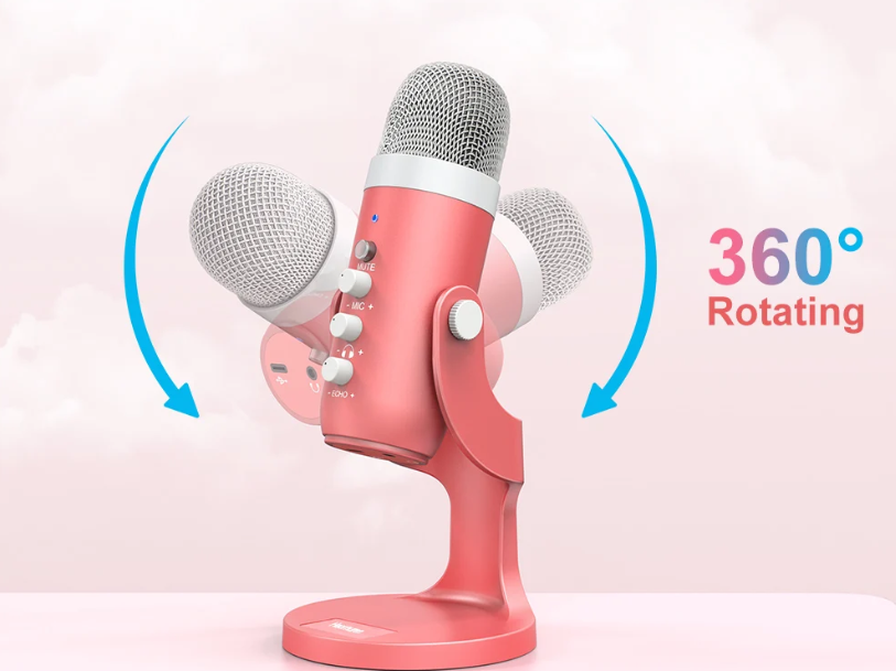 Gaming USB Pink Microphone with Quick Mute for Phone Computer PC PS5, Studio