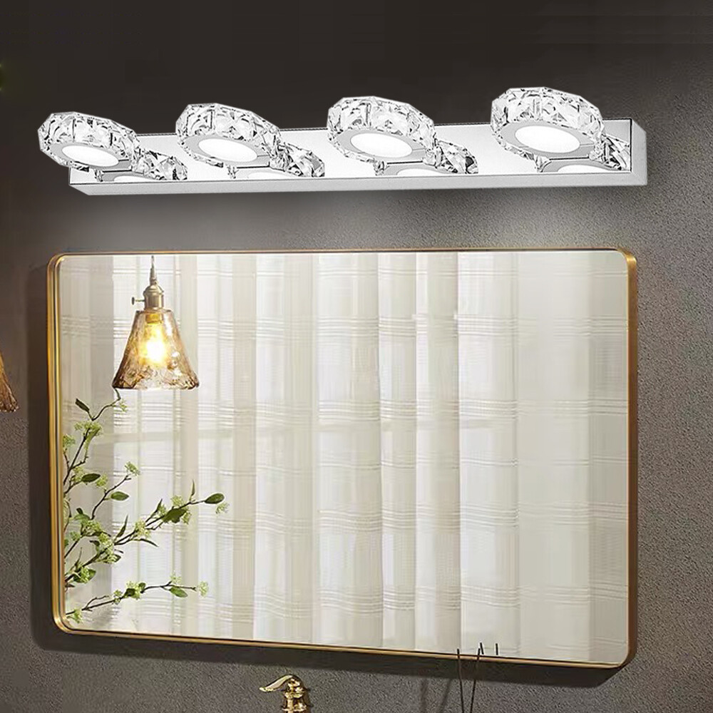 4-Light Bathroom Vanity Light Over Mirror Modern LED Crystal Wall Lamps Fixture