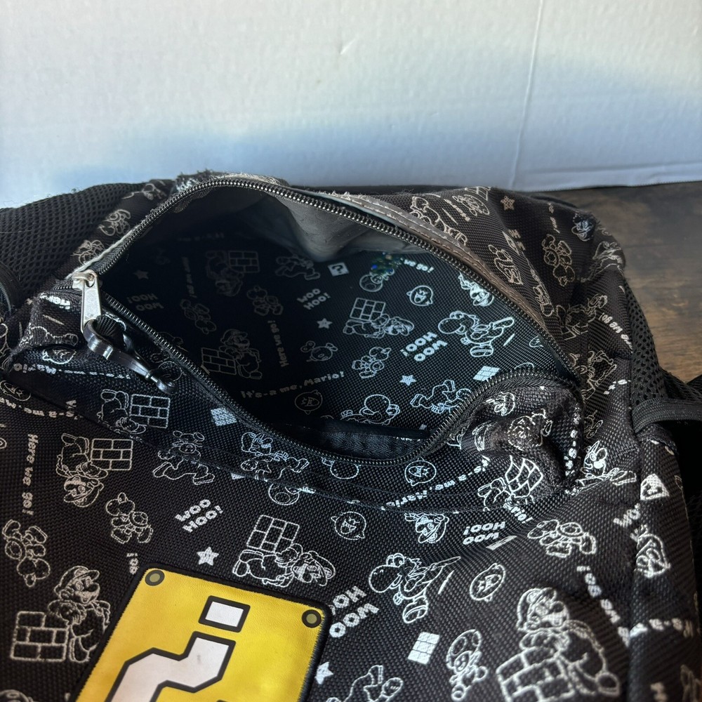 Super Mario Bookbag Backpack Black “?” 2021 Nintendo pre-owned