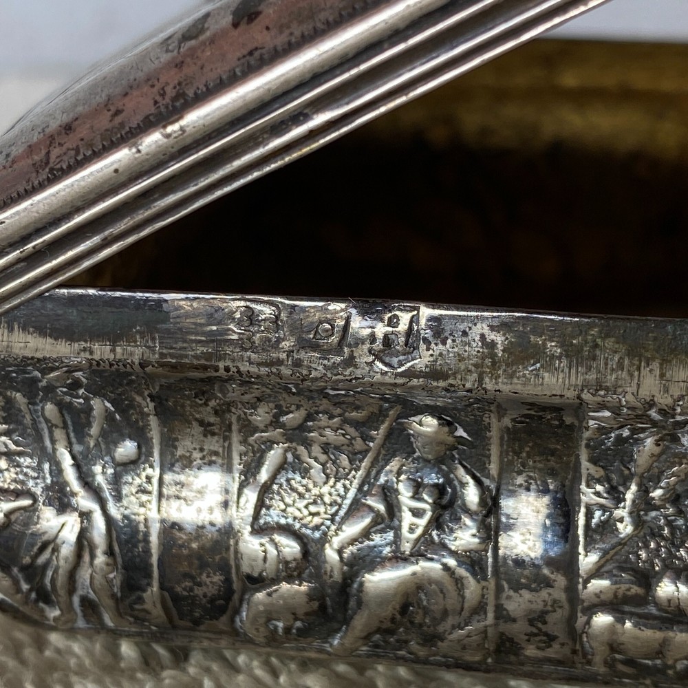 German 19th Century Embossed Farm Scene Solid Silver Table Snuff Box