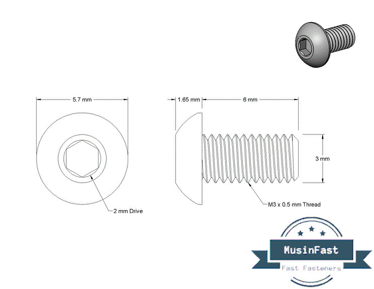 M3 M4 M5 M6 M8 Stainless Steel Button Head Socket Screw A2 Hex-Key Metric