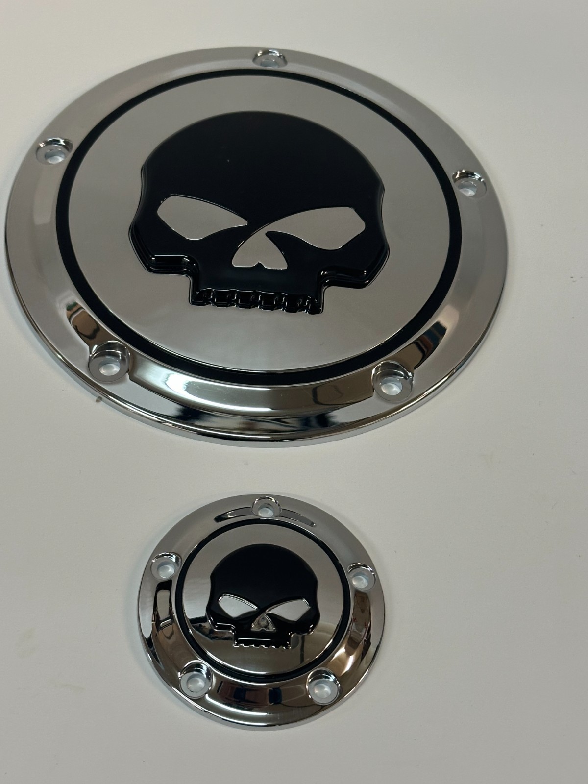 Chrome with black Skull matching Derby & Point cover 33-107&30-217 Twin Cam