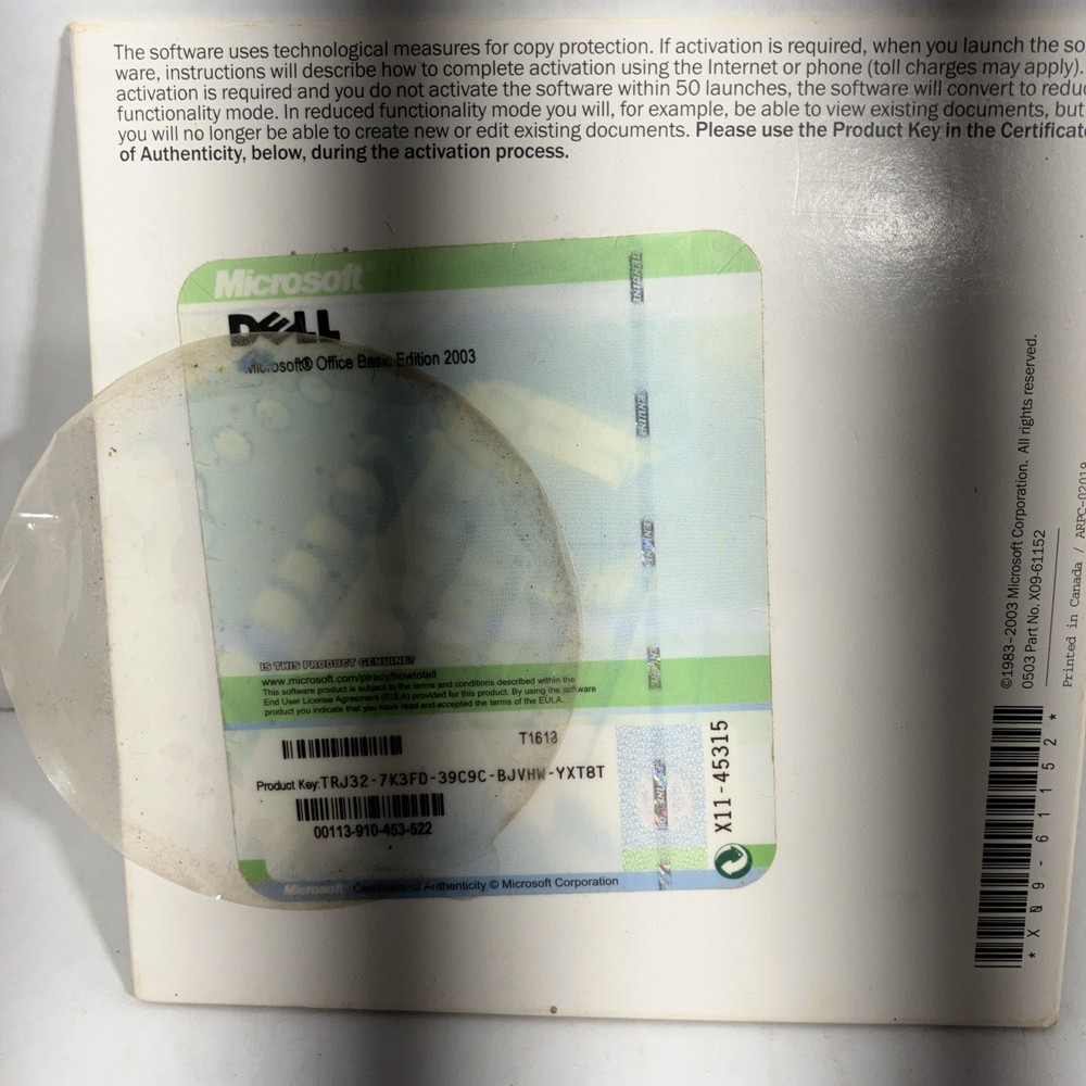 Microsoft Office Basic Edition 2003 w/ Product Key Used Open