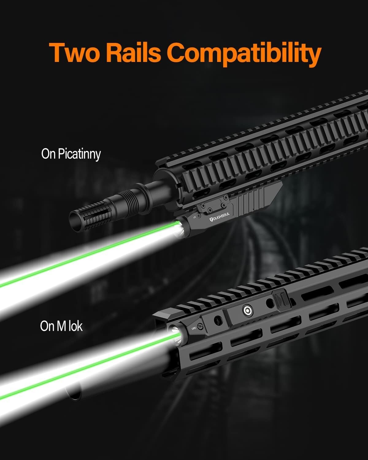 TOUGHSOUL 1450lm Flashlight & Green Laser Sight with M-Lok & Picatinny Dual Rail