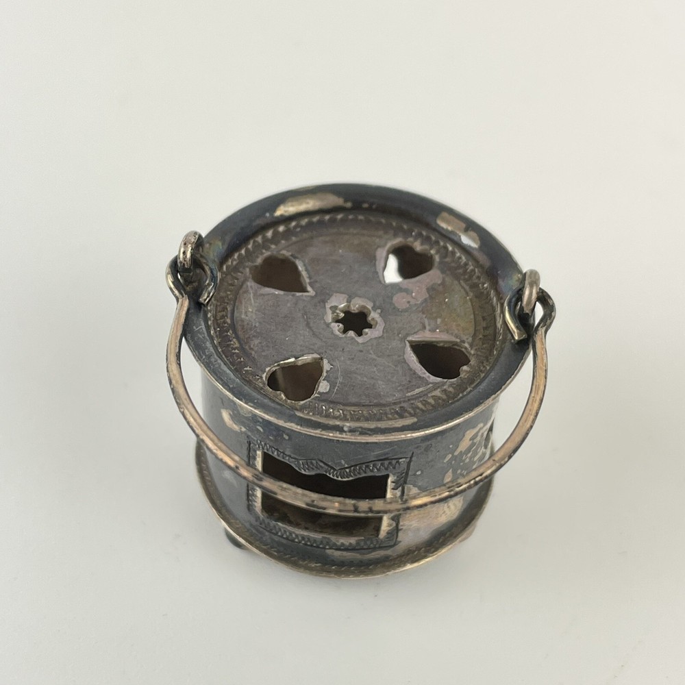 Unusual Antique Solid Silver Miniature Pierced Lantern Unknown Mark Height 2.5cm