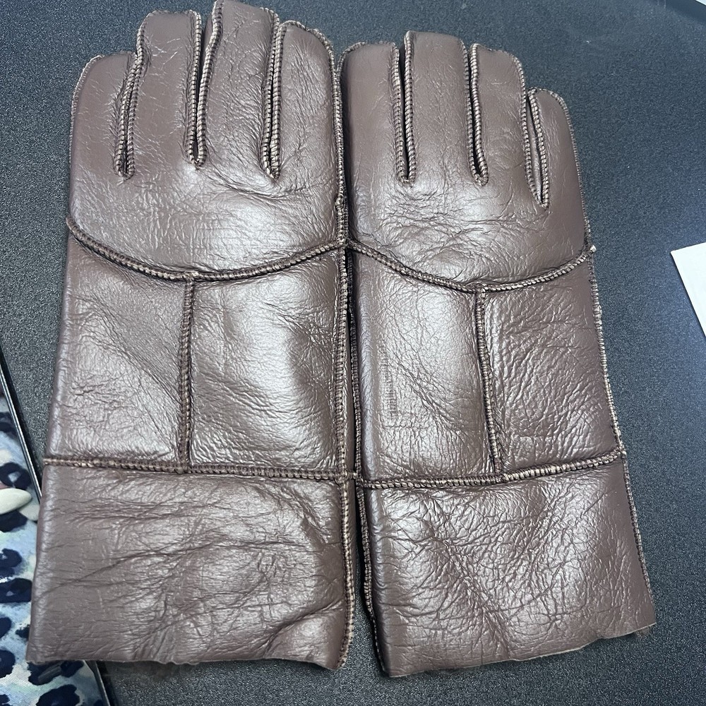 Brown Fuax Leather Gloves Warm Lining