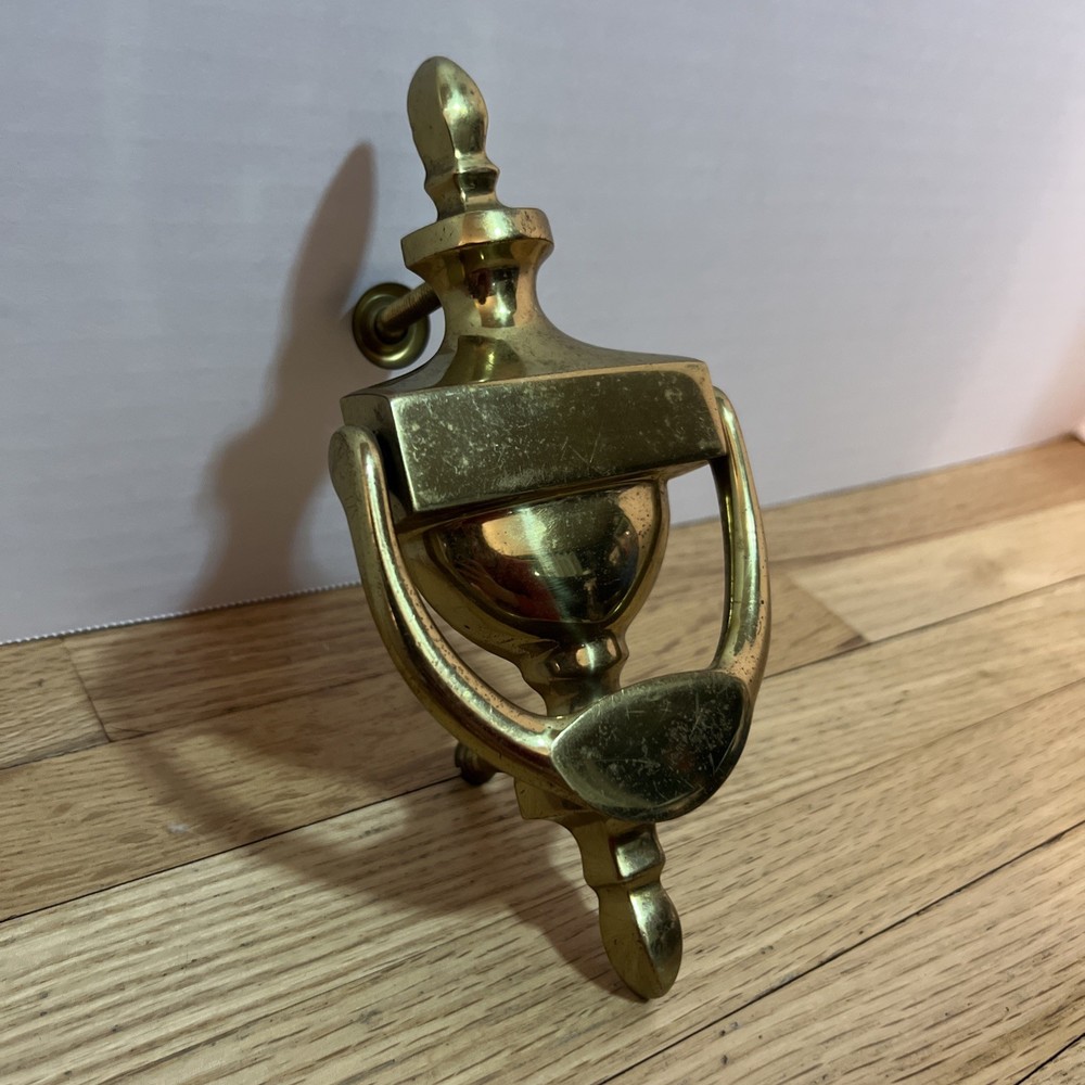Vintage Solid Brass Door Knocker Classic Urn Style Original Mounting Hardware