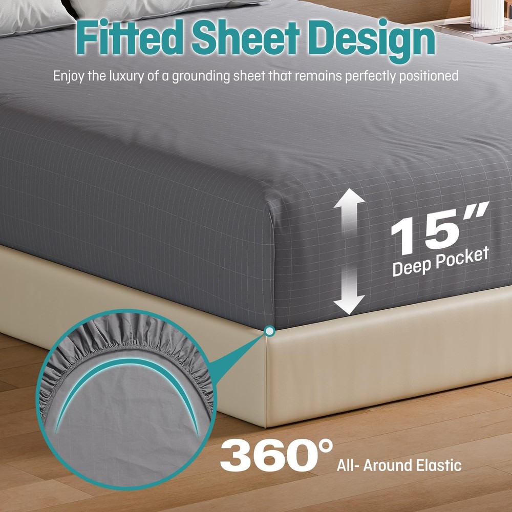 Grounding Fitted Sheets Queen Size, with Queen, Gray