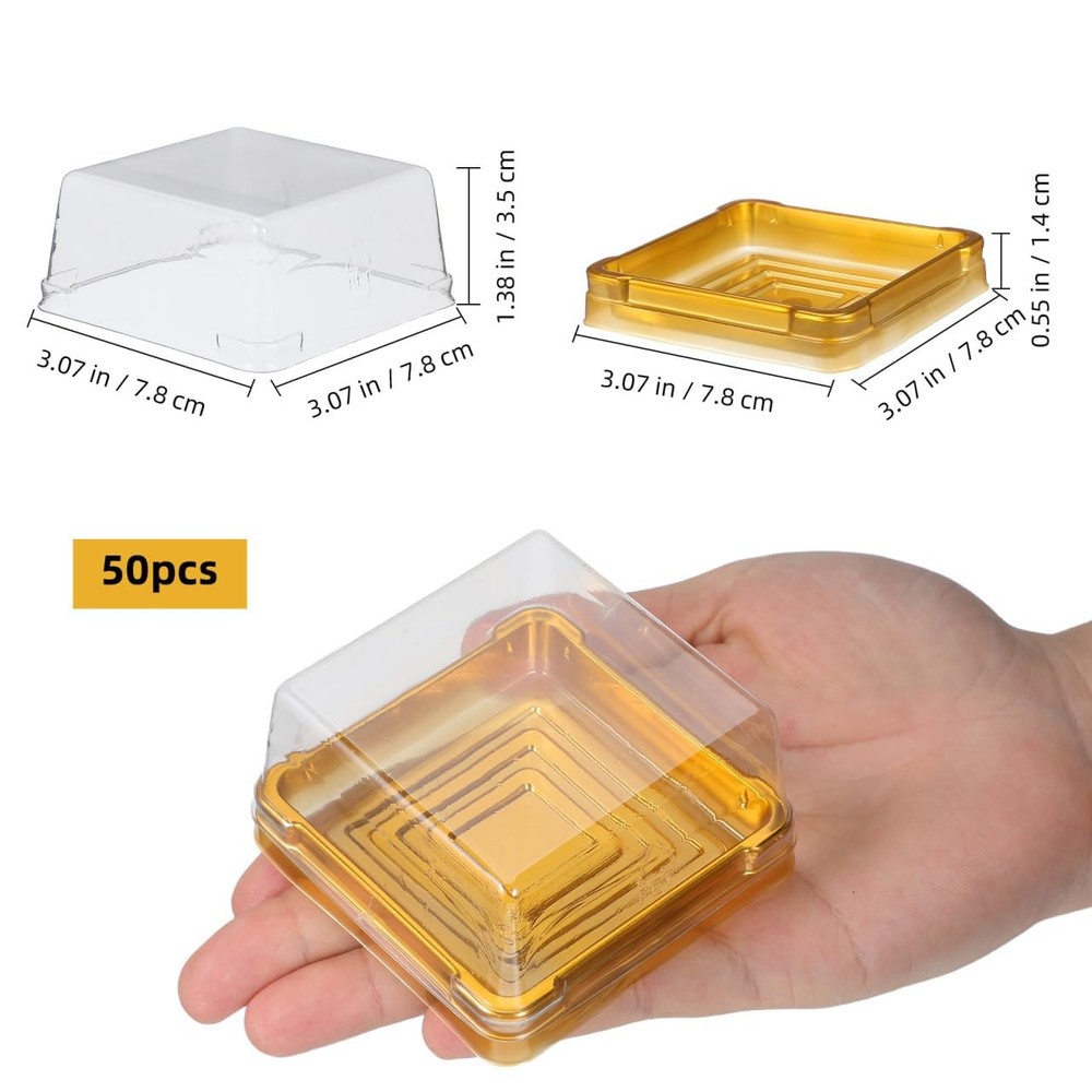 50 Pcs 3 Inch Clear Square Plastic Mooncake Packaging Dessert Containers