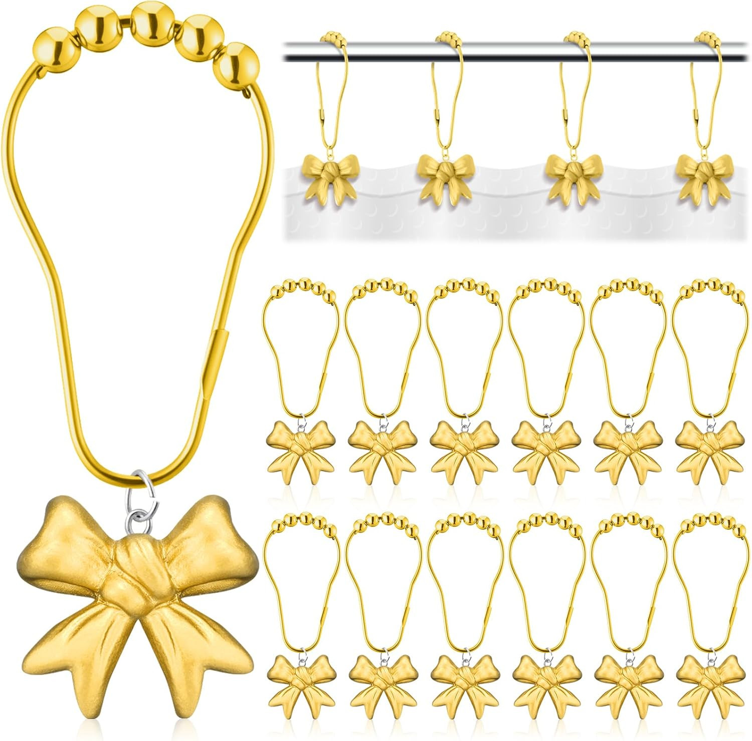 12 Pcs Gold Bow Knot Shower Curtain Hooks Rustproof Decorative Resin Bow Knot Sh